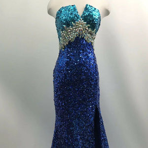 Cinderella Strapless Sequin Gown Dress Open slit